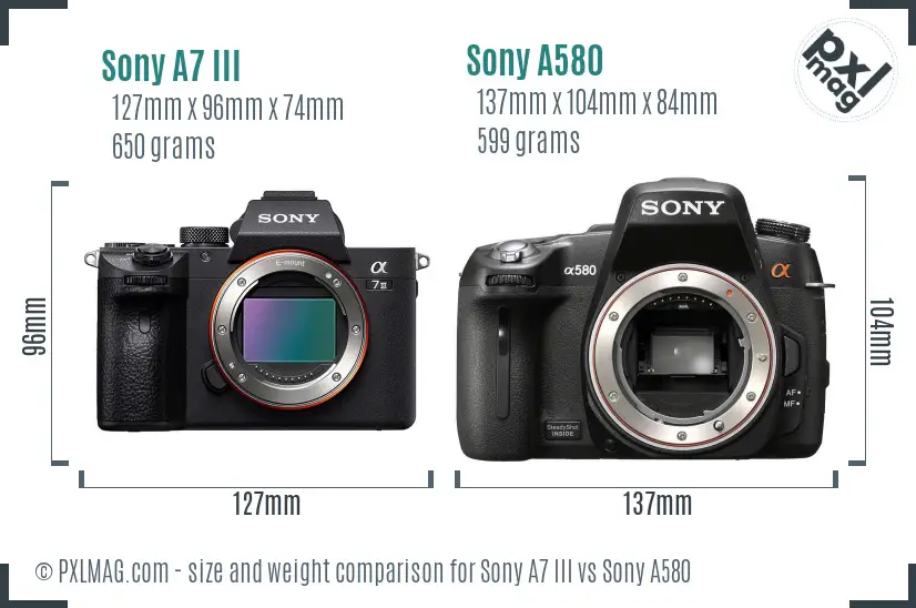 Sony A7 III vs Sony A580 size comparison