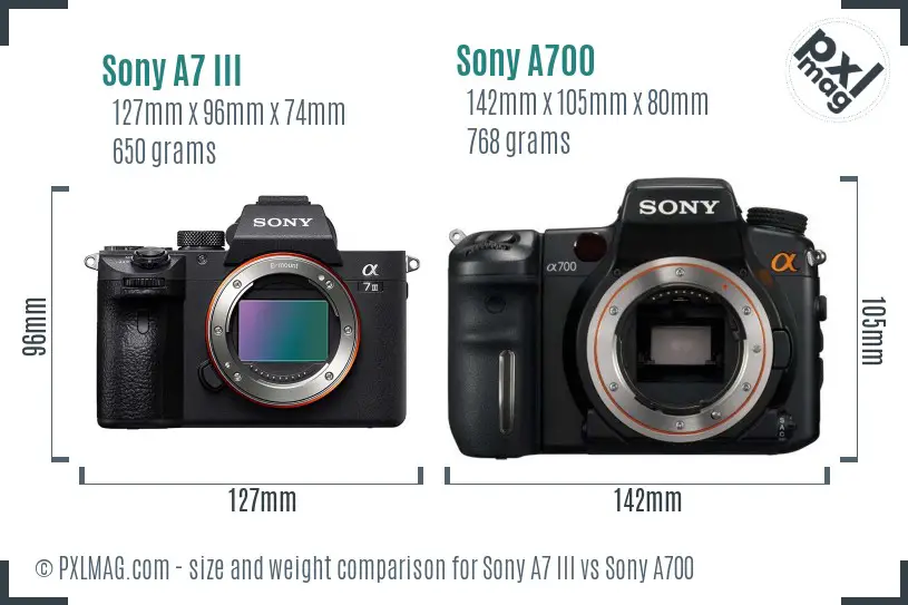 Sony A7 III vs Sony A700 size comparison