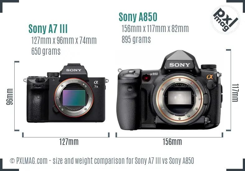 Sony A7 III vs Sony A850 size comparison
