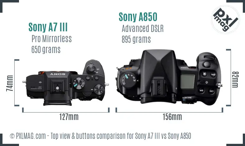 Sony A7 III vs Sony A850 top view buttons comparison
