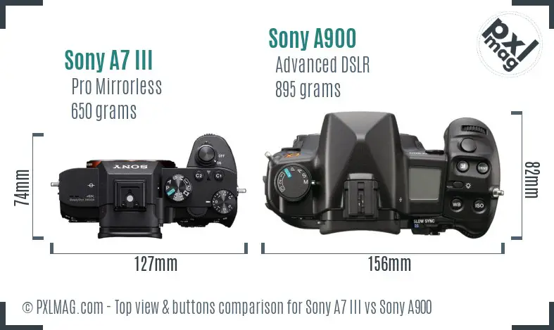 Sony A7 III vs Sony A900 top view buttons comparison