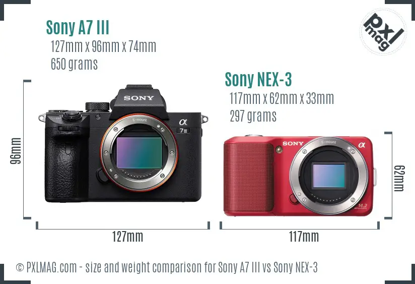 Sony A7 III vs Sony NEX-3 size comparison