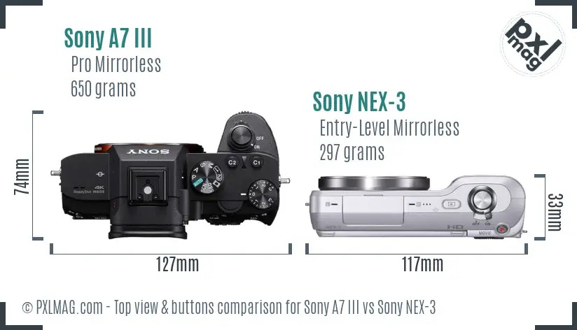 Sony A7 III vs Sony NEX-3 top view buttons comparison