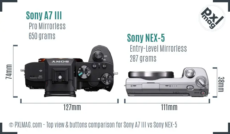 Sony A7 III vs Sony NEX-5 top view buttons comparison