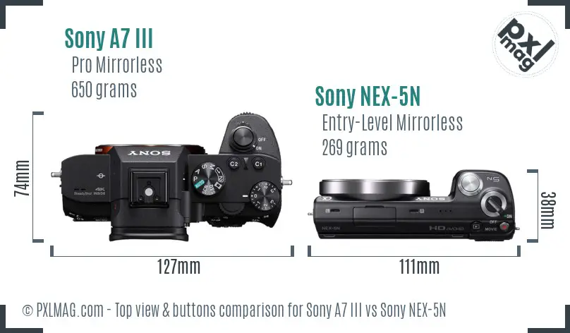 Sony A7 III vs Sony NEX-5N top view buttons comparison