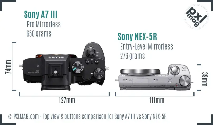 Sony A7 III vs Sony NEX-5R top view buttons comparison