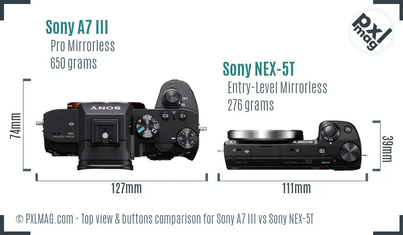 Sony A7 III vs Sony NEX-5T top view buttons comparison
