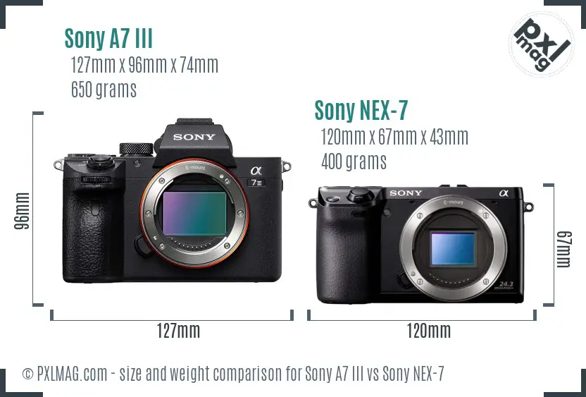 Sony A7 III vs Sony NEX-7 size comparison