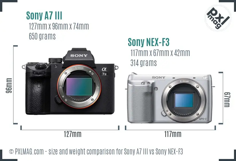 Sony A7 III vs Sony NEX-F3 size comparison