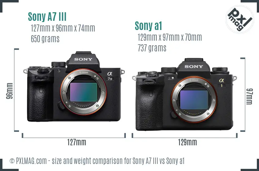 Sony A7 III vs Sony a1 size comparison