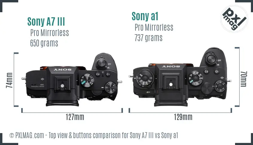 Sony A7 III vs Sony a1 top view buttons comparison