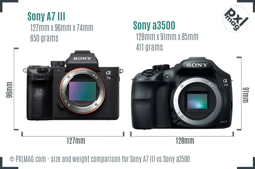 Sony A7 III vs Sony a3500 size comparison