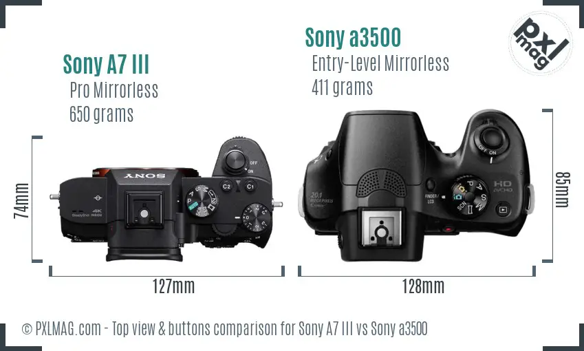 Sony A7 III vs Sony a3500 top view buttons comparison