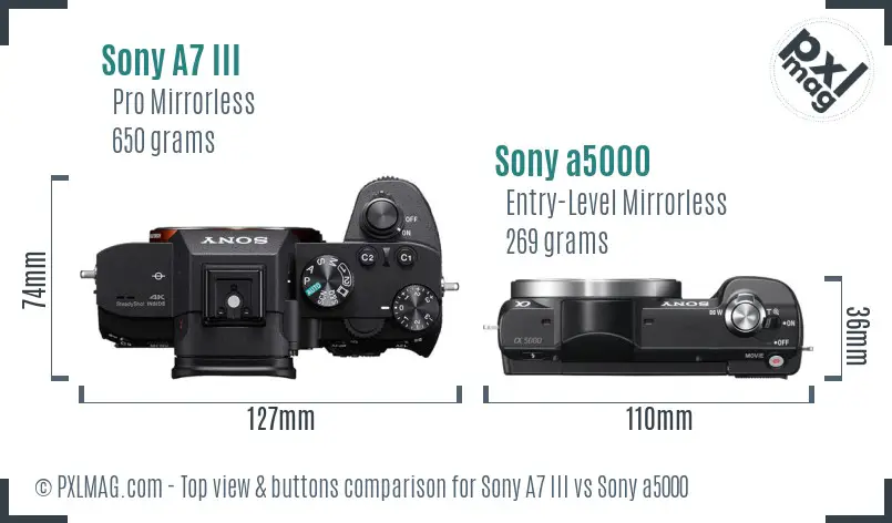 Sony A7 III vs Sony a5000 top view buttons comparison Sony A7 III vs Sony a5000 top view buttons comparison