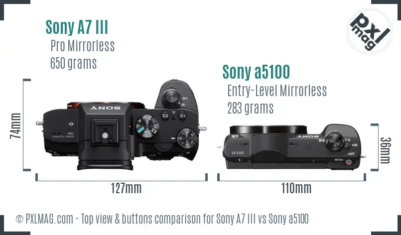 Sony A7 III vs Sony a5100 top view buttons comparison
