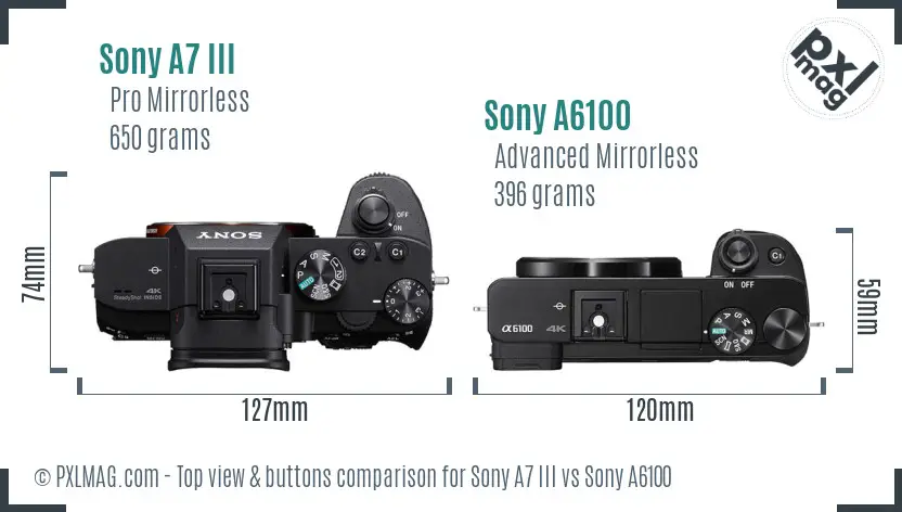 Sony A7 III vs Sony A6100 top view buttons comparison