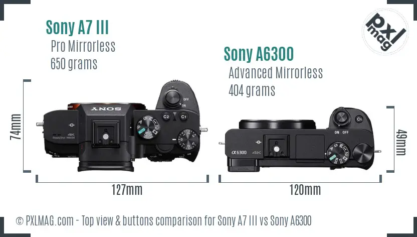 Sony A7 III vs Sony A6300 top view buttons comparison