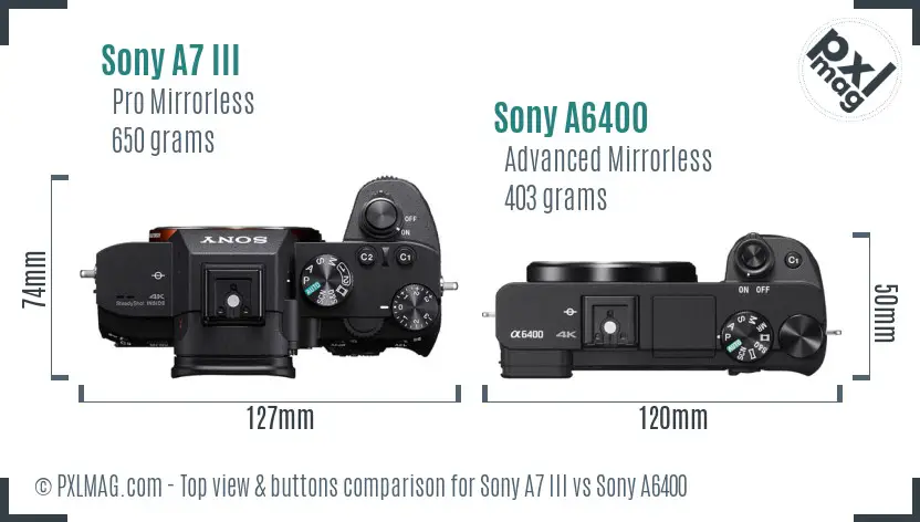 Sony A7 III vs Sony A6400 top view buttons comparison
