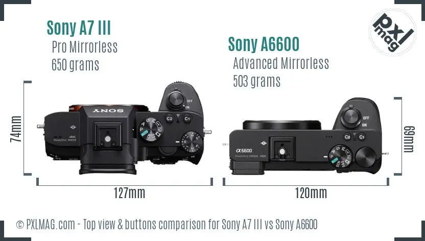 Sony A7 III vs Sony A6600 top view buttons comparison