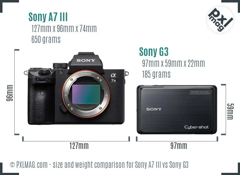 Sony A7 III vs Sony G3 size comparison