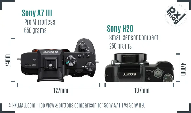 Sony A7 III vs Sony H20 top view buttons comparison
