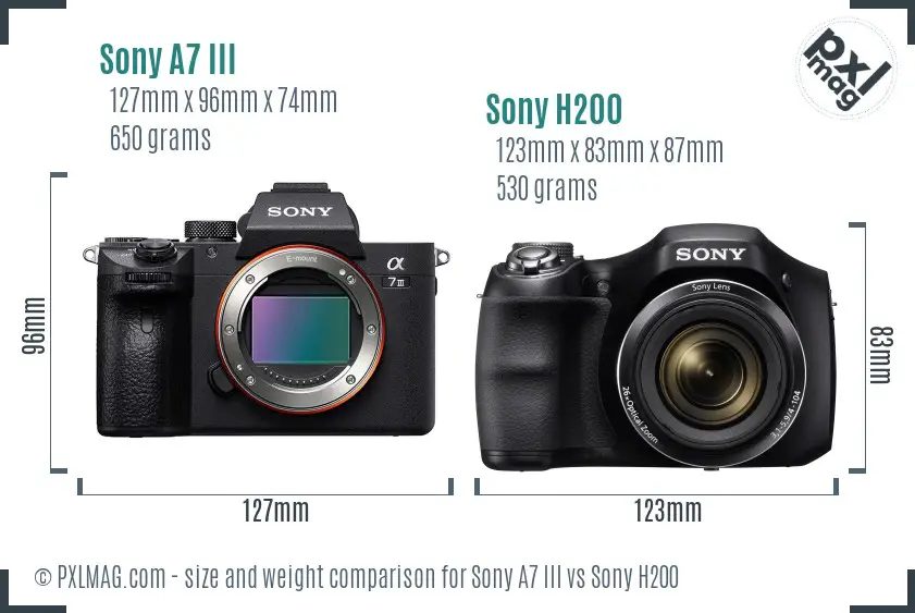 Sony A7 III vs Sony H200 size comparison