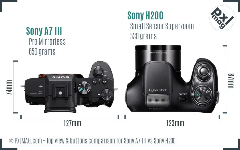 Sony A7 III vs Sony H200 top view buttons comparison