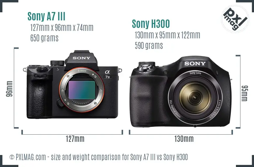 Sony A7 III vs Sony H300 size comparison