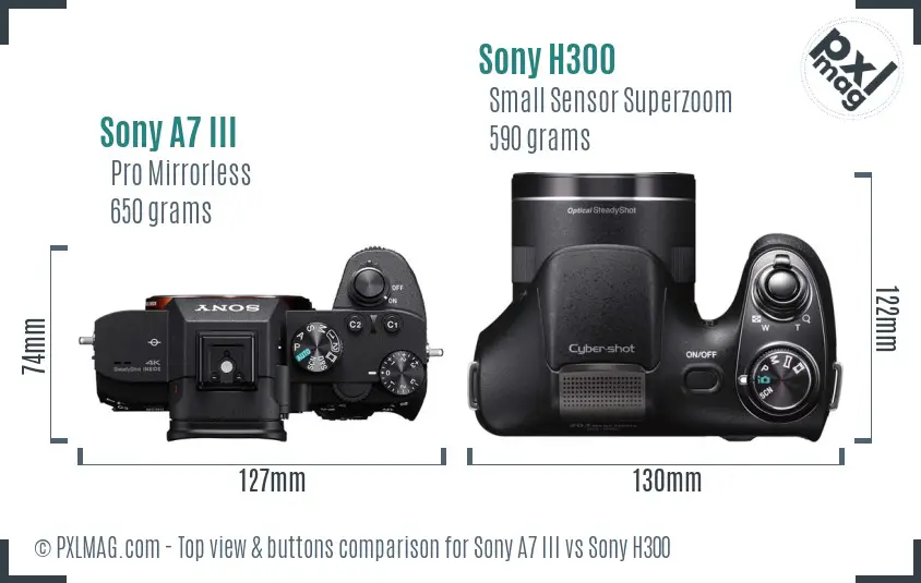 Sony A7 III vs Sony H300 top view buttons comparison