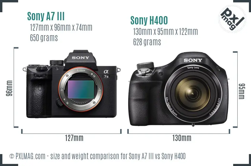 Sony A7 III vs Sony H400 size comparison