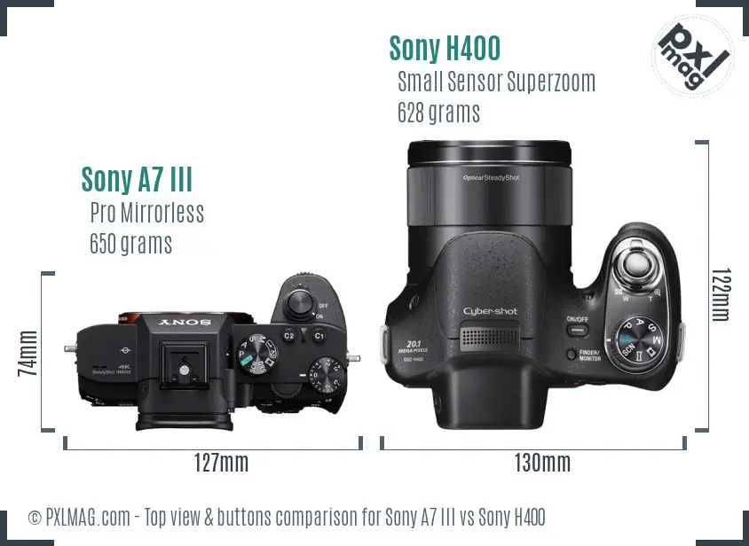 Sony A7 III vs Sony H400 top view buttons comparison