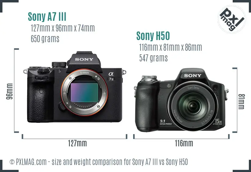 Sony A7 III vs Sony H50 size comparison