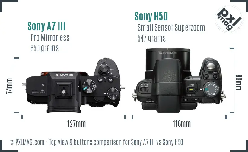 Sony A7 III vs Sony H50 top view buttons comparison