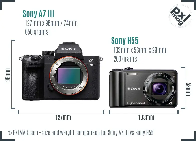 Sony A7 III vs Sony H55 size comparison