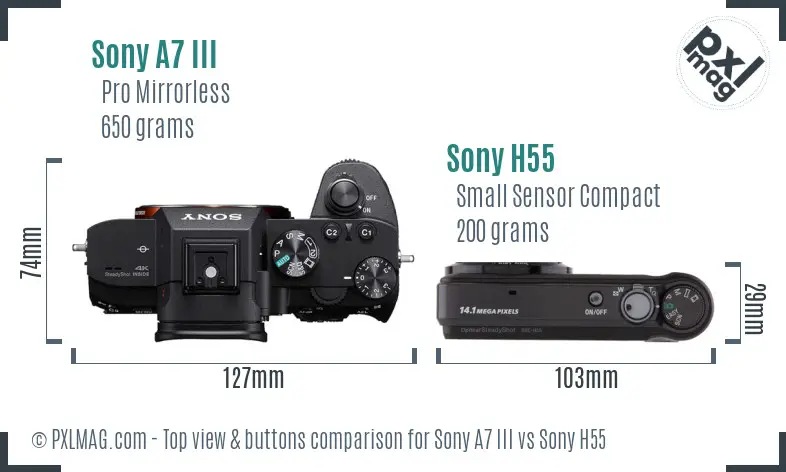 Sony A7 III vs Sony H55 top view buttons comparison