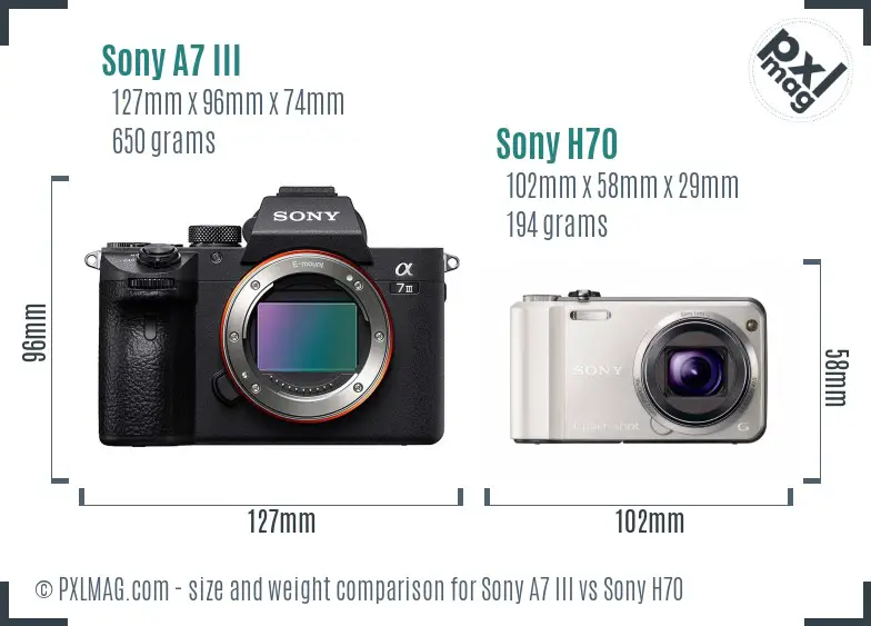Sony A7 III vs Sony H70 size comparison