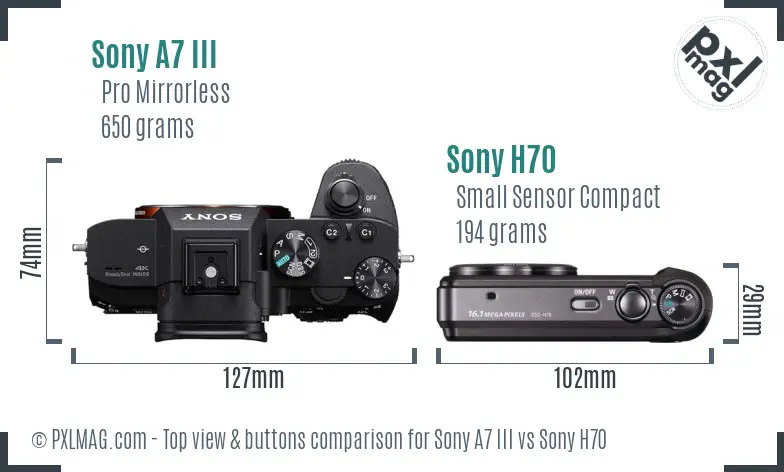 Sony A7 III vs Sony H70 top view buttons comparison