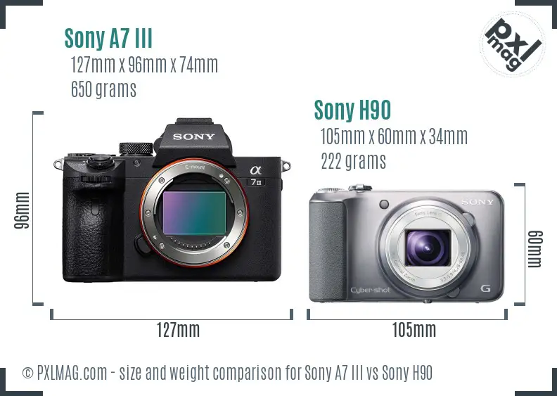 Sony A7 III vs Sony H90 size comparison