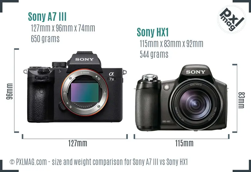 Sony A7 III vs Sony HX1 size comparison