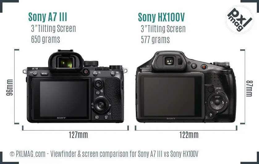 Sony A7 III vs Sony HX100V Screen and Viewfinder comparison