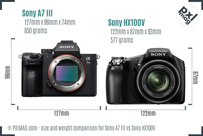 Sony A7 III vs Sony HX100V size comparison