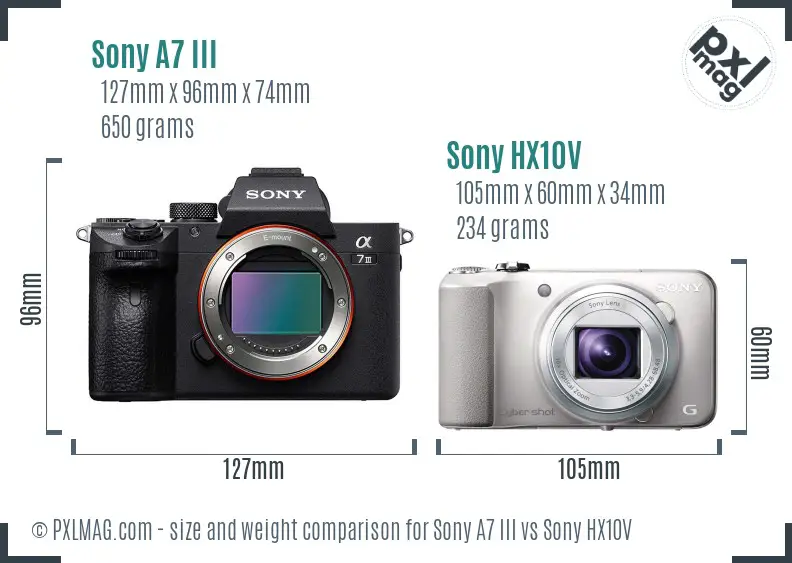 Sony A7 III vs Sony HX10V size comparison