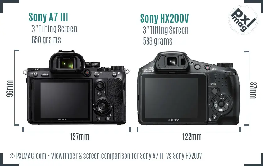 Sony A7 III vs Sony HX200V Screen and Viewfinder comparison