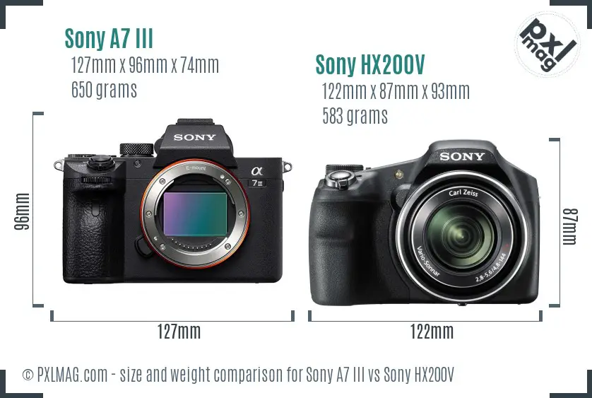 Sony A7 III vs Sony HX200V size comparison