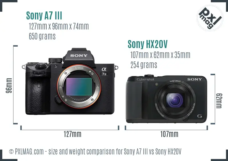 Sony A7 III vs Sony HX20V size comparison