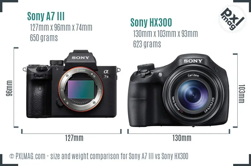 Sony A7 III vs Sony HX300 size comparison