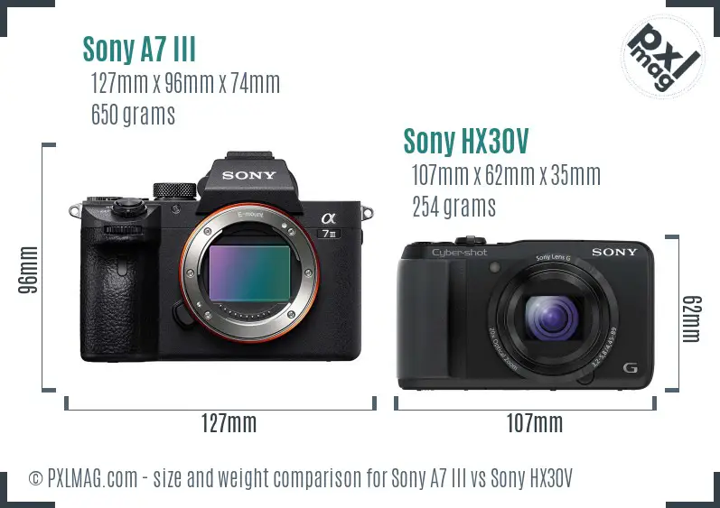 Sony A7 III vs Sony HX30V size comparison