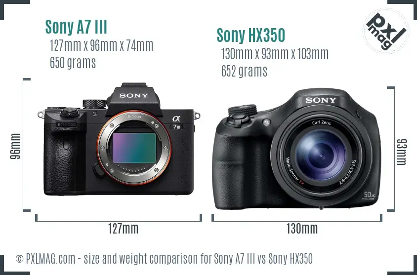 Sony A7 III vs Sony HX350 size comparison