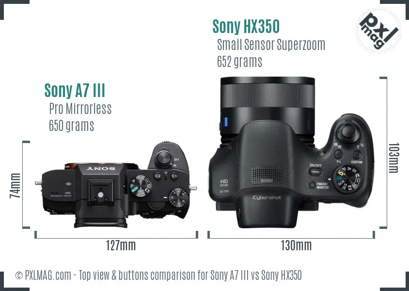 Sony A7 III vs Sony HX350 top view buttons comparison