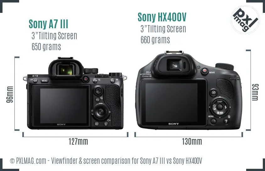 Sony A7 III vs Sony HX400V Screen and Viewfinder comparison